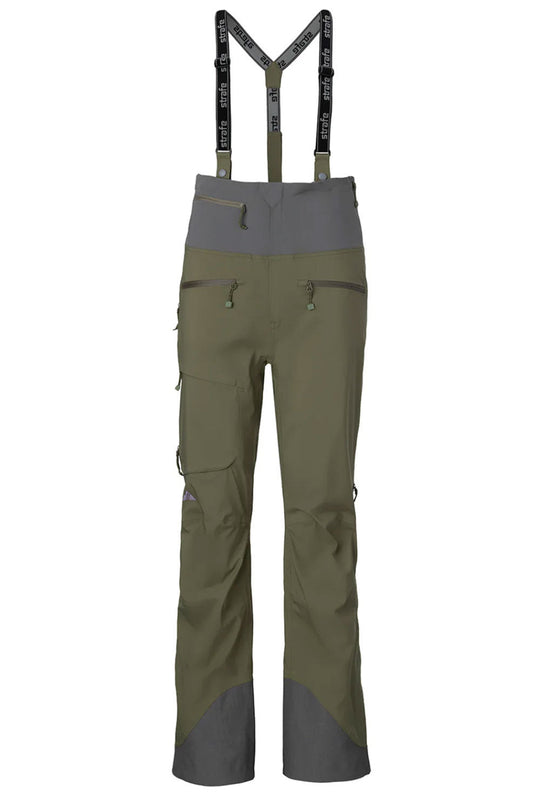 Green and gray pants with suspenders on a white background