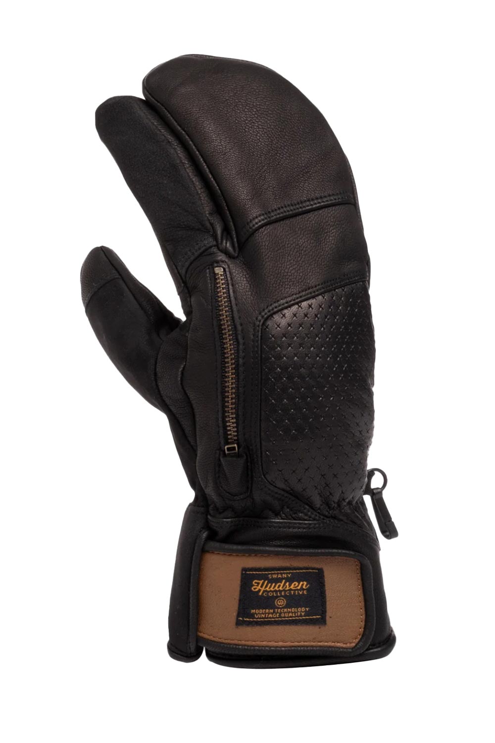 men's Swany Calvin Claw mitten, black leather with brown accents