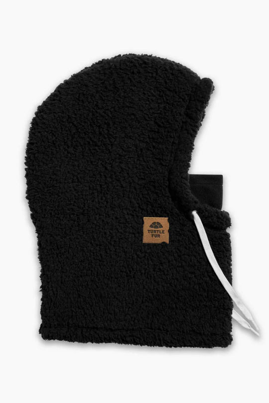 Black fleece HOOD with a brand logo on a white background