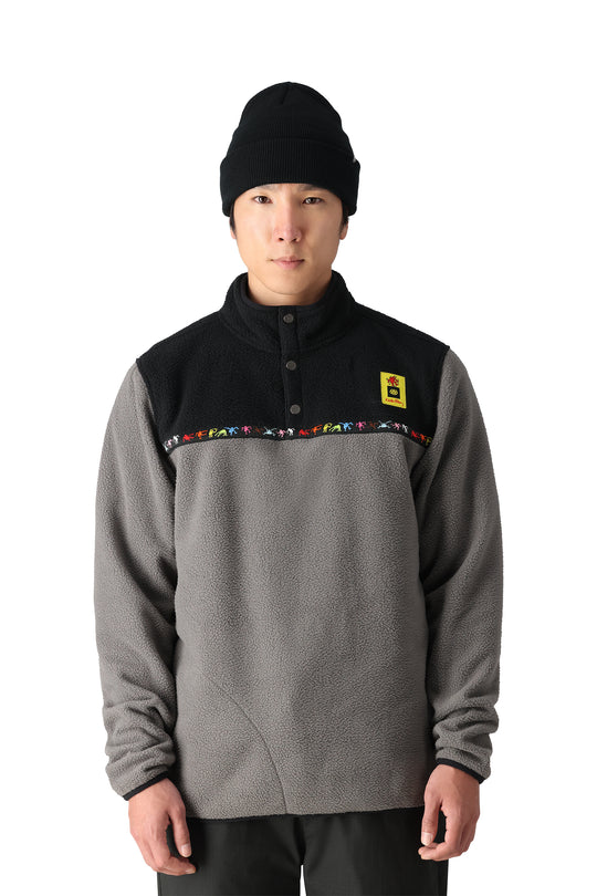 men's 686 Tioga Fleece Pullover top, gray and black with Keith Haring design