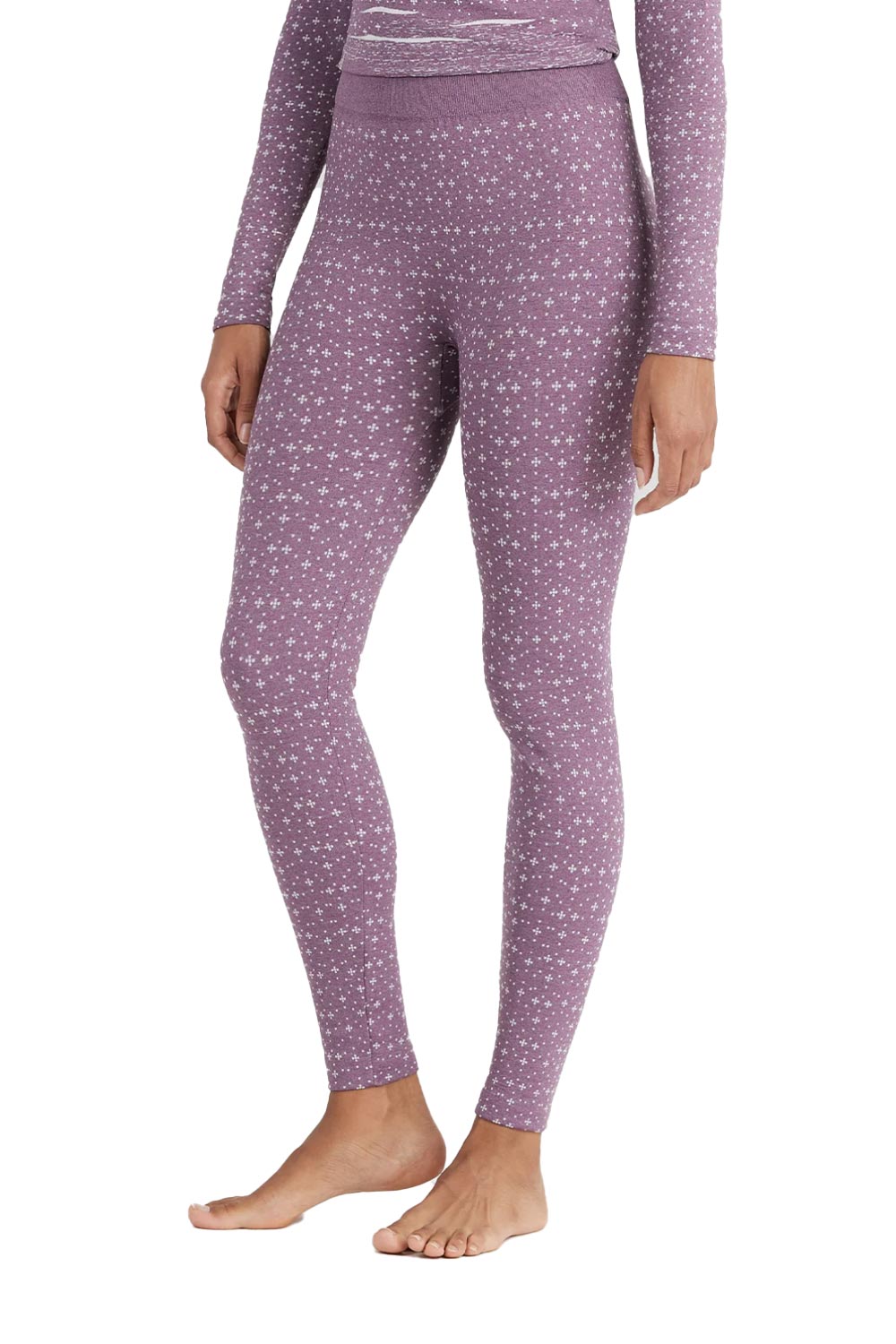 women's base layer tights, purple with white stars