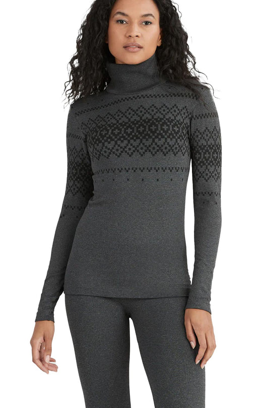 women's base layer turtleneck top,  gray with black argyle accent