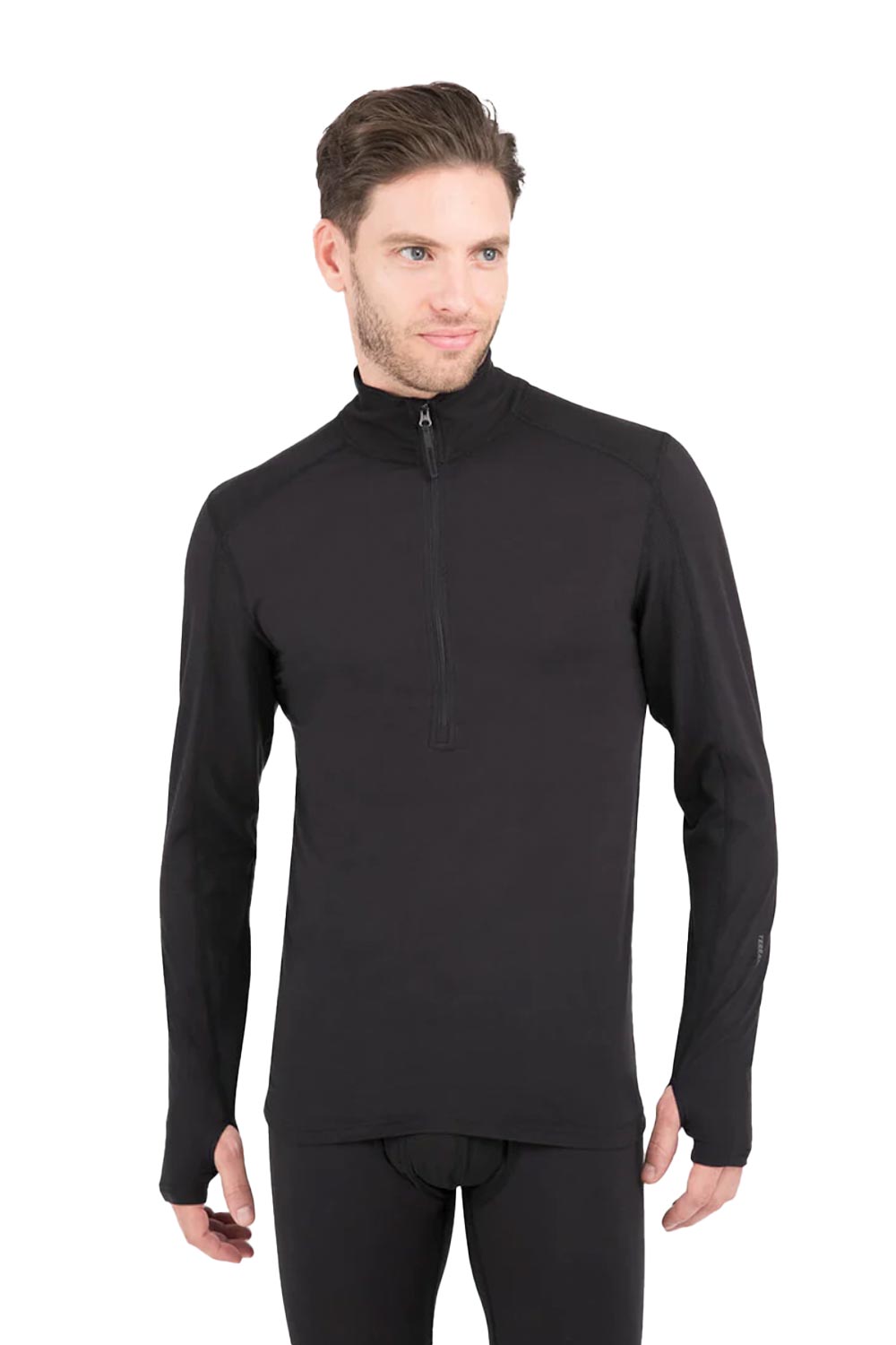 men's 1/2 zip base layer top, black