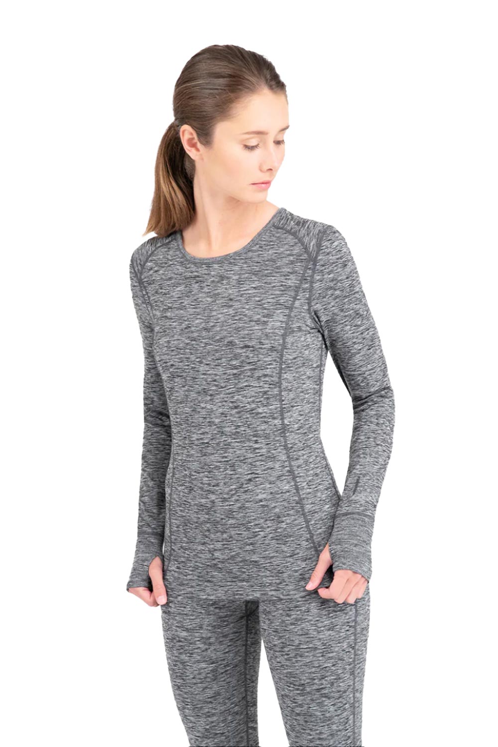 women's base layer top long sleeve, gray heather