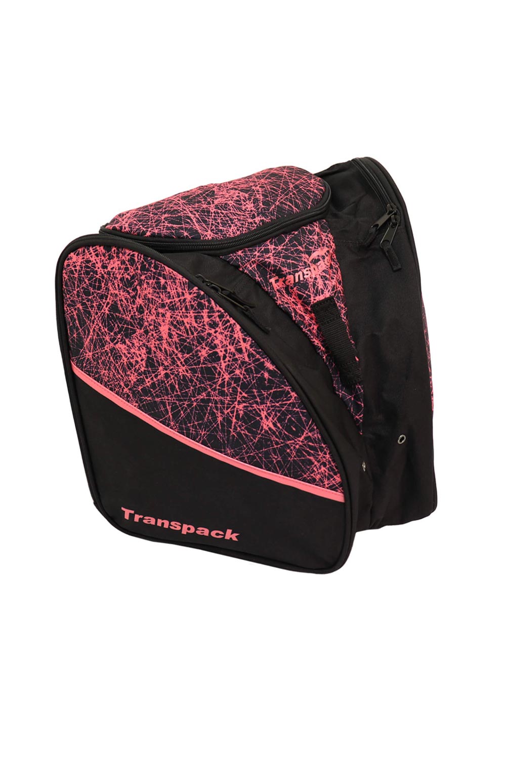 kids' Transpak ski boot backpack, black with pink scratch pattern
