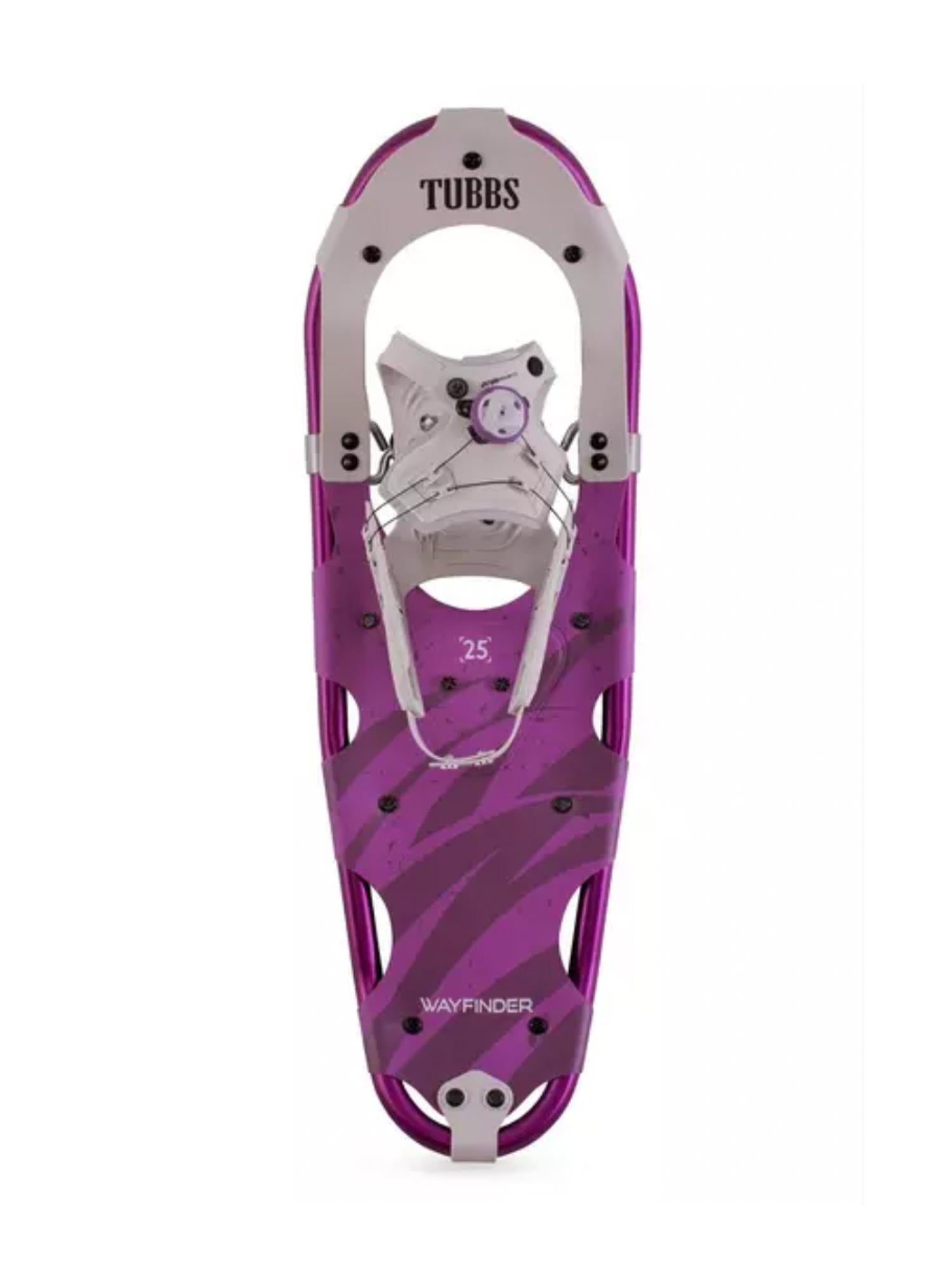 Purple snowshoe with 'Tubbs' branding on a white background