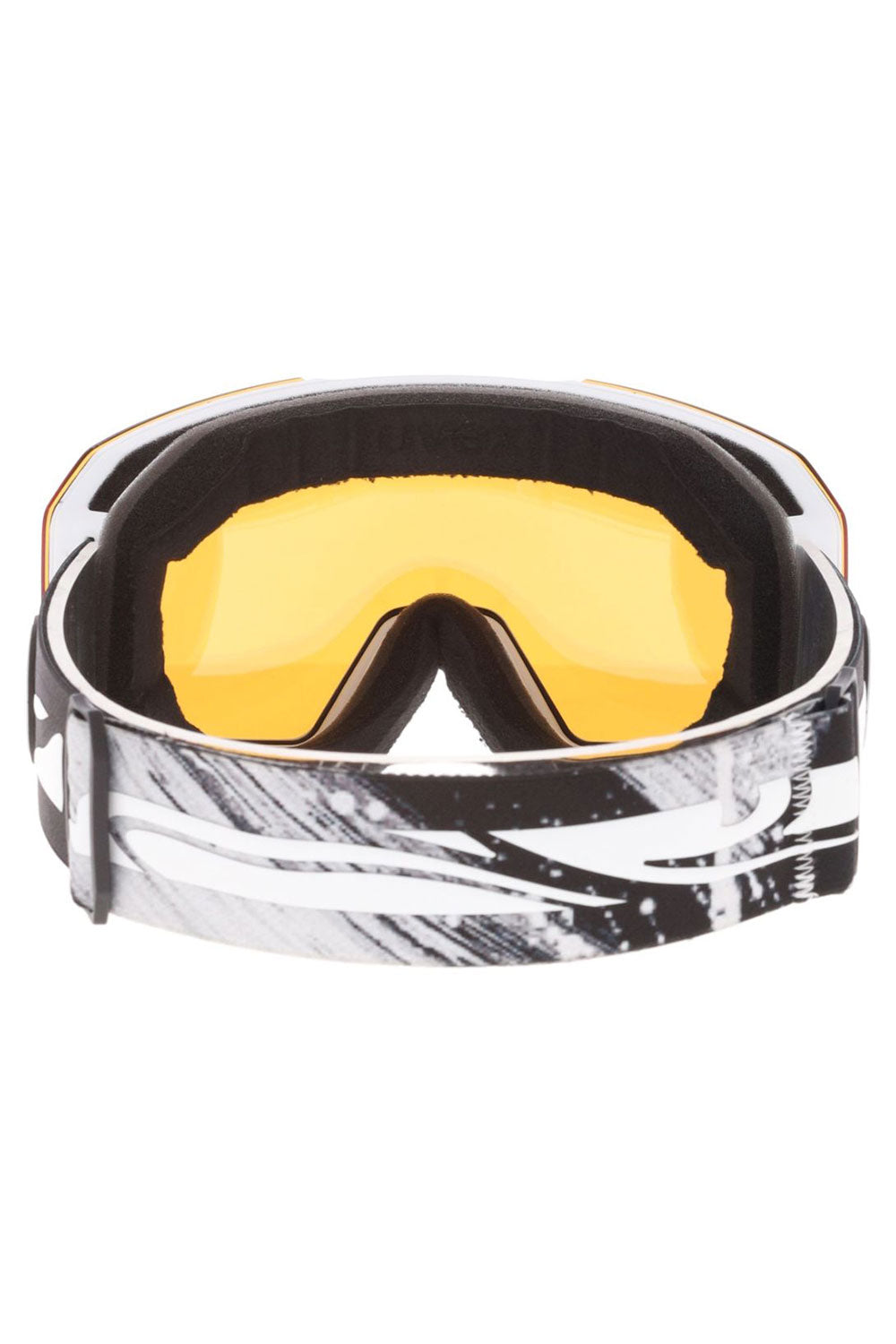 Marble-patterned goggles with yellow lenses on a white background