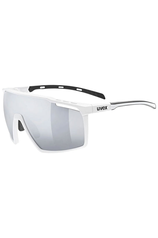 White sunglasses with black frame on a white background