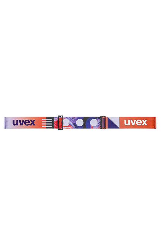 Colorful goggle strap with Uvex branding on a white background