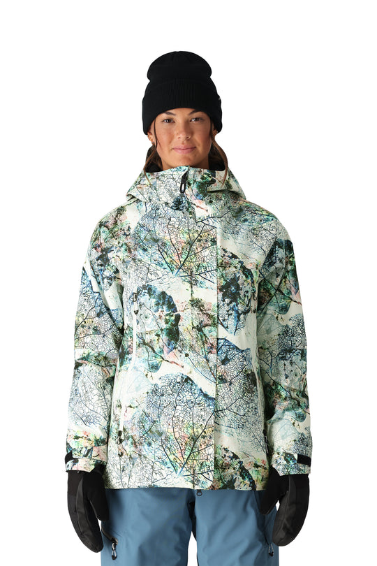 women's 686 Whisper ski/snowboard jacket, white with leaf pattern