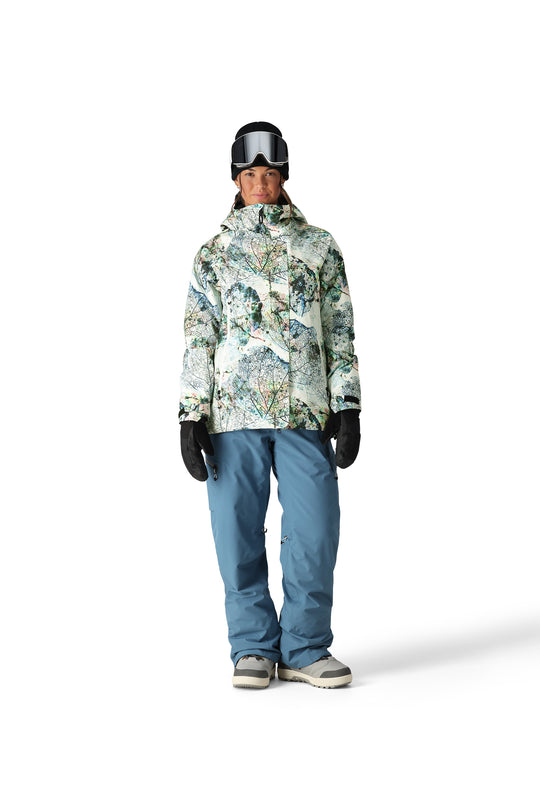 women's 686 Whisper ski/snowboard jacket, white with leaf pattern