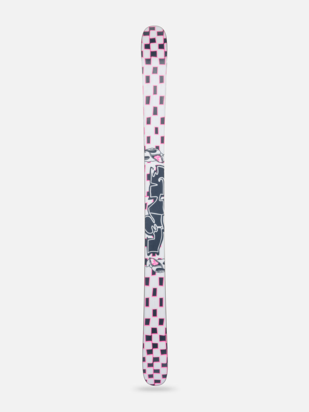 bottom of Line Honey Badger skis, black and pink checked pattern