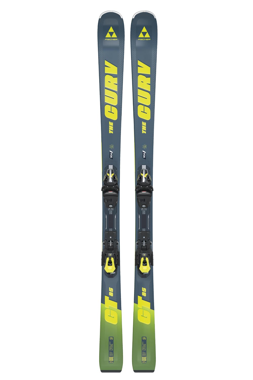 men's Fischer The Curv GT 85 skis - gray and yellow with black bindings