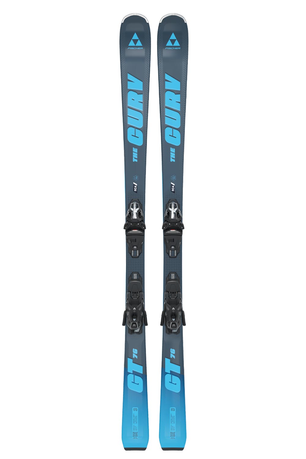 women's Fischer The Curv GT 76 skis, blue skis with black bindings