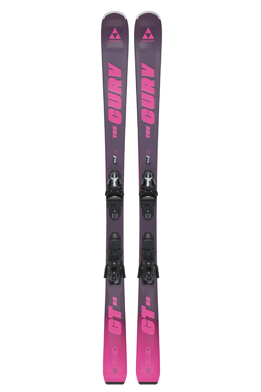 women's Fischer The Curv GT 80 skis, pink with black bindings