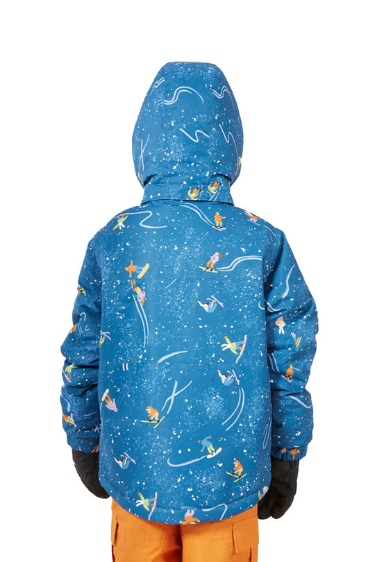 kids' XTM snowcone ski jacket, blue with skiers and snowboarders