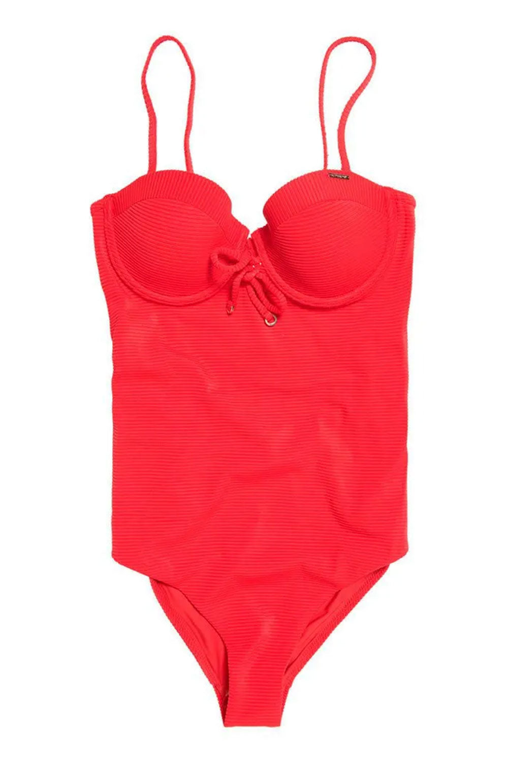 Red swimsuit with thin straps on a white background