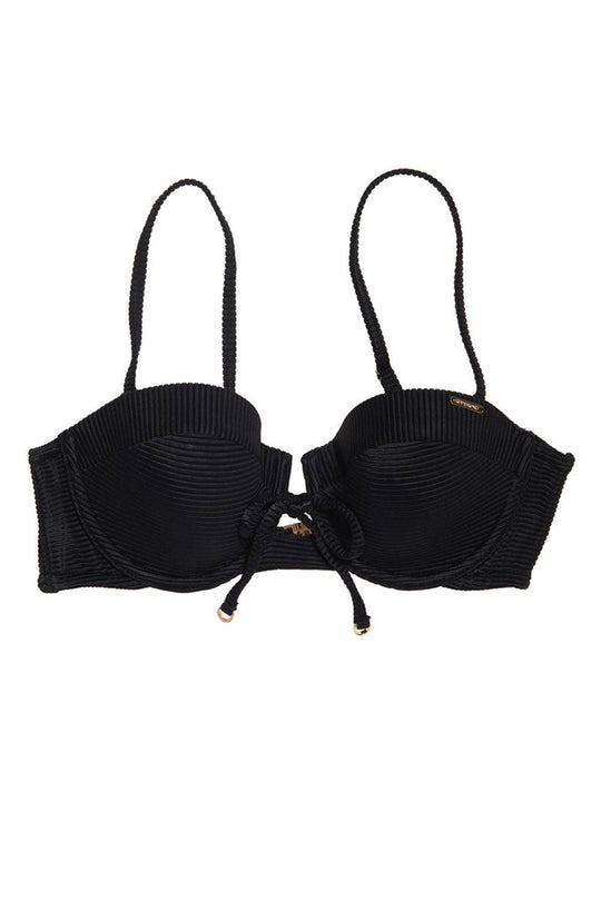 Black bikini top on a white background