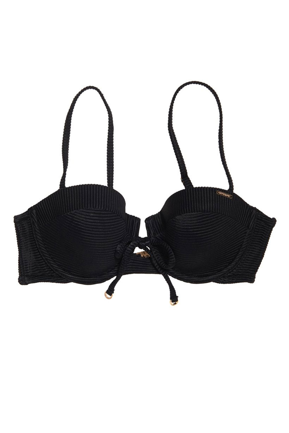 Black bikini top on a white background