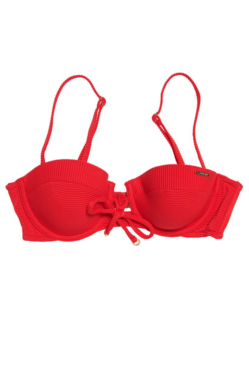 Red bikini top on a white background