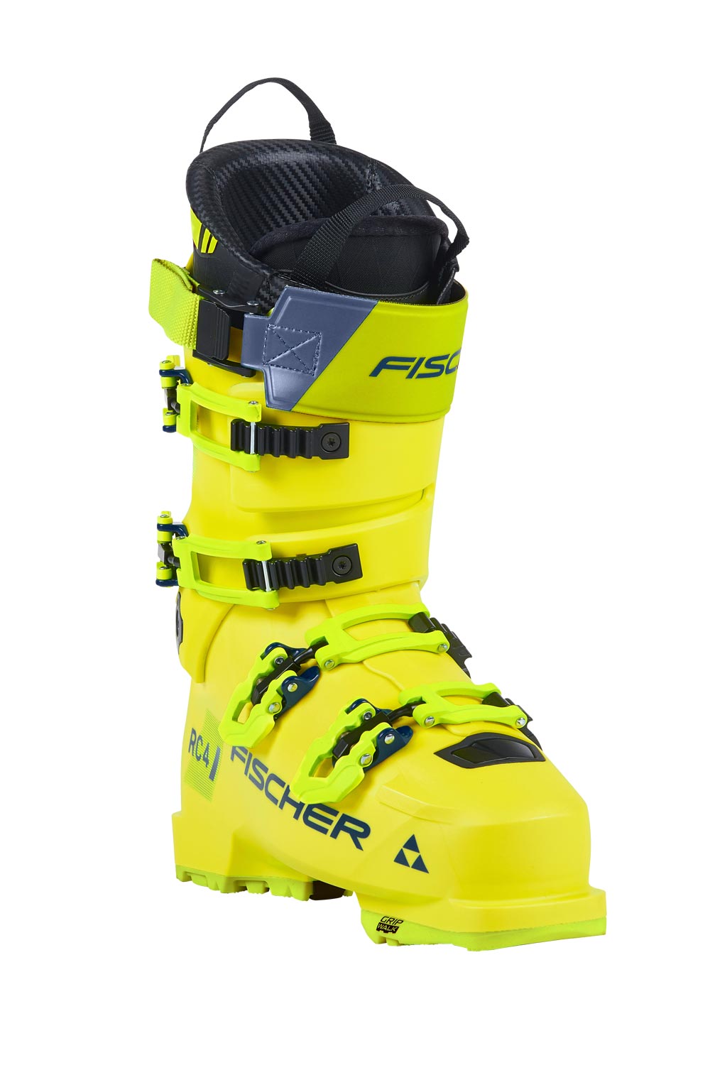 Fischer RC4 130 LV ski boots, bright yellow with blue accents