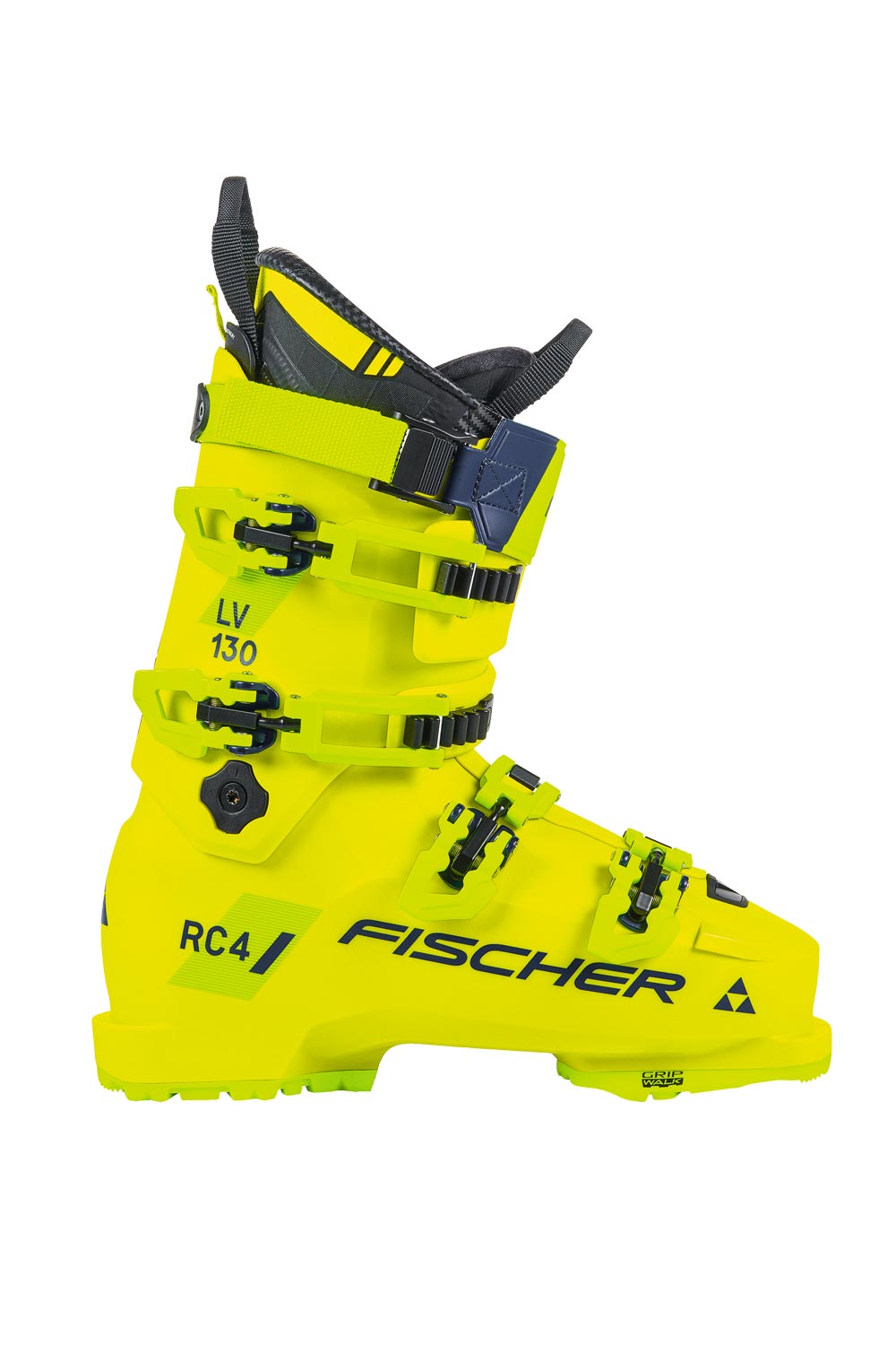 Fischer RC4 130 LV ski boots, bright yellow with blue accents